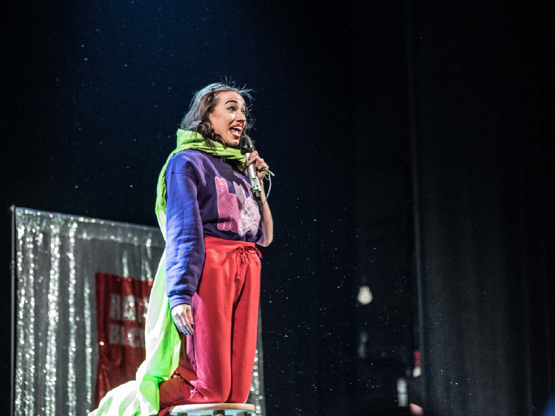 Colleen Ballinger on the stage acting Miranda Sings character Colleen Ballinger on the stage acting Miranda Sings character